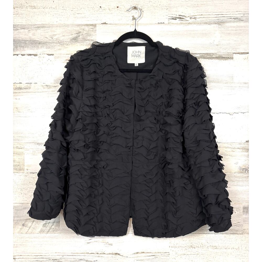 John Mark Womens M Black Lightweight Ruffle Jacket Workwear Dressy